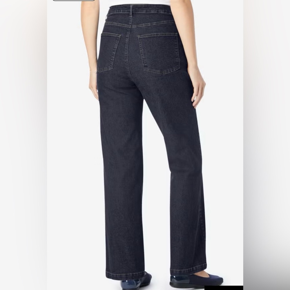 Woman Within Stretch Denim Wide-Leg Five-Pocket Jeans. Color: indigo Size: 18P